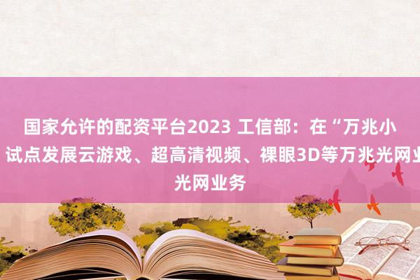 国家允许的配资平台2023 工信部：在“万兆小区”试点发展云游戏、超高清视频、裸眼3D等万兆光网业务